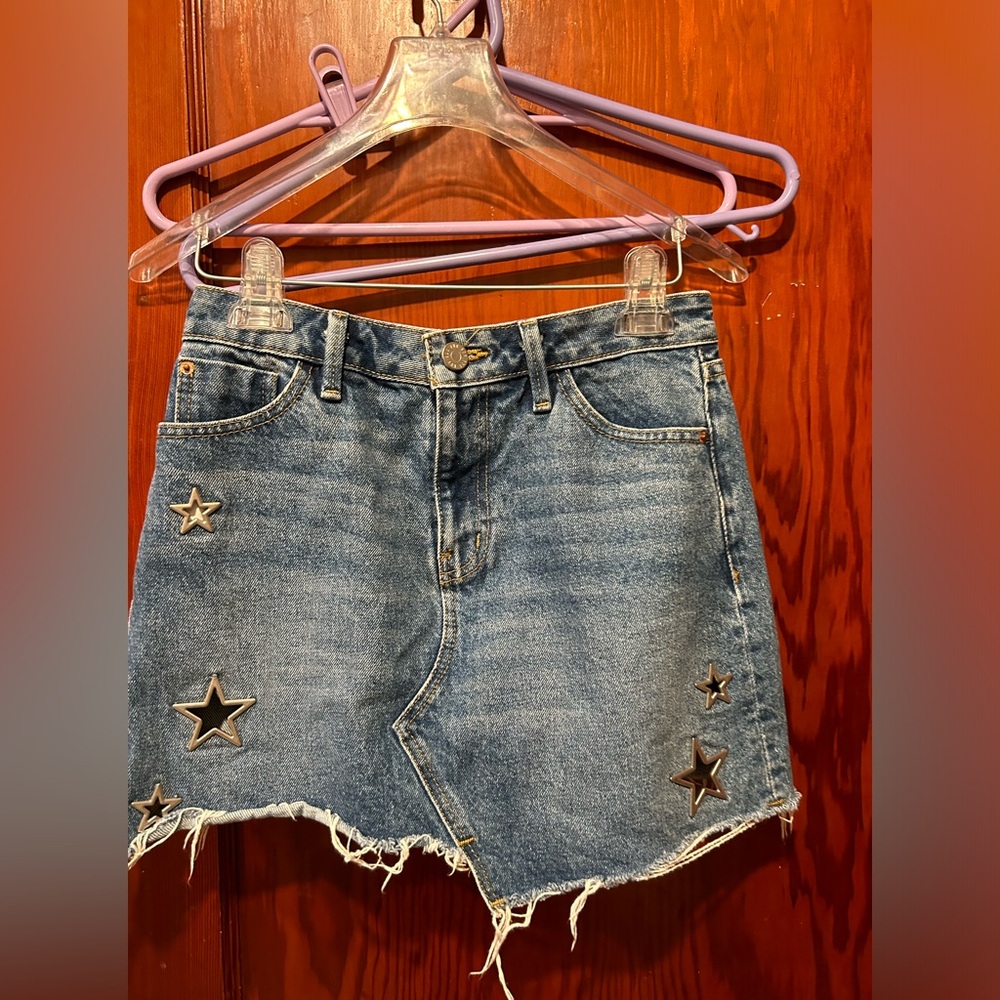 BDG denim mini skirt with metal star cutouts
